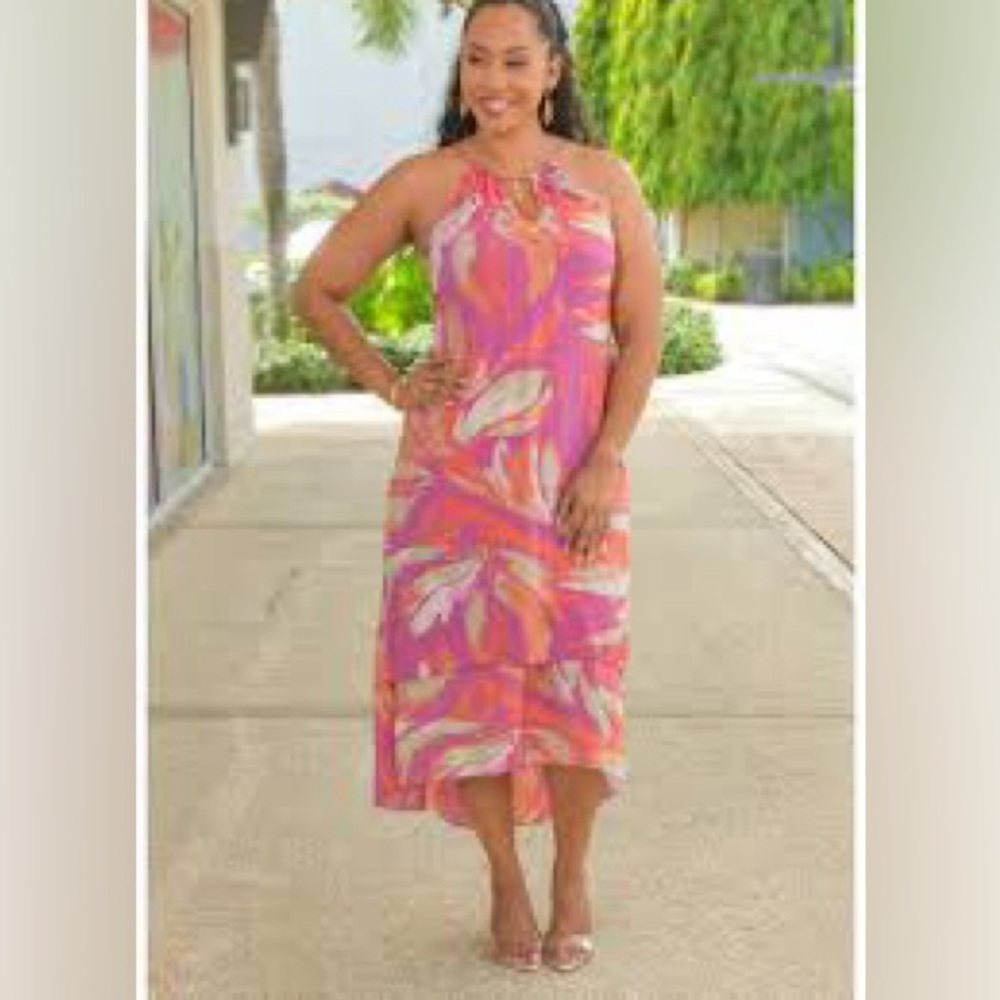 Mlle Gabrielle Vibrant Pink and Orange High Low Dress